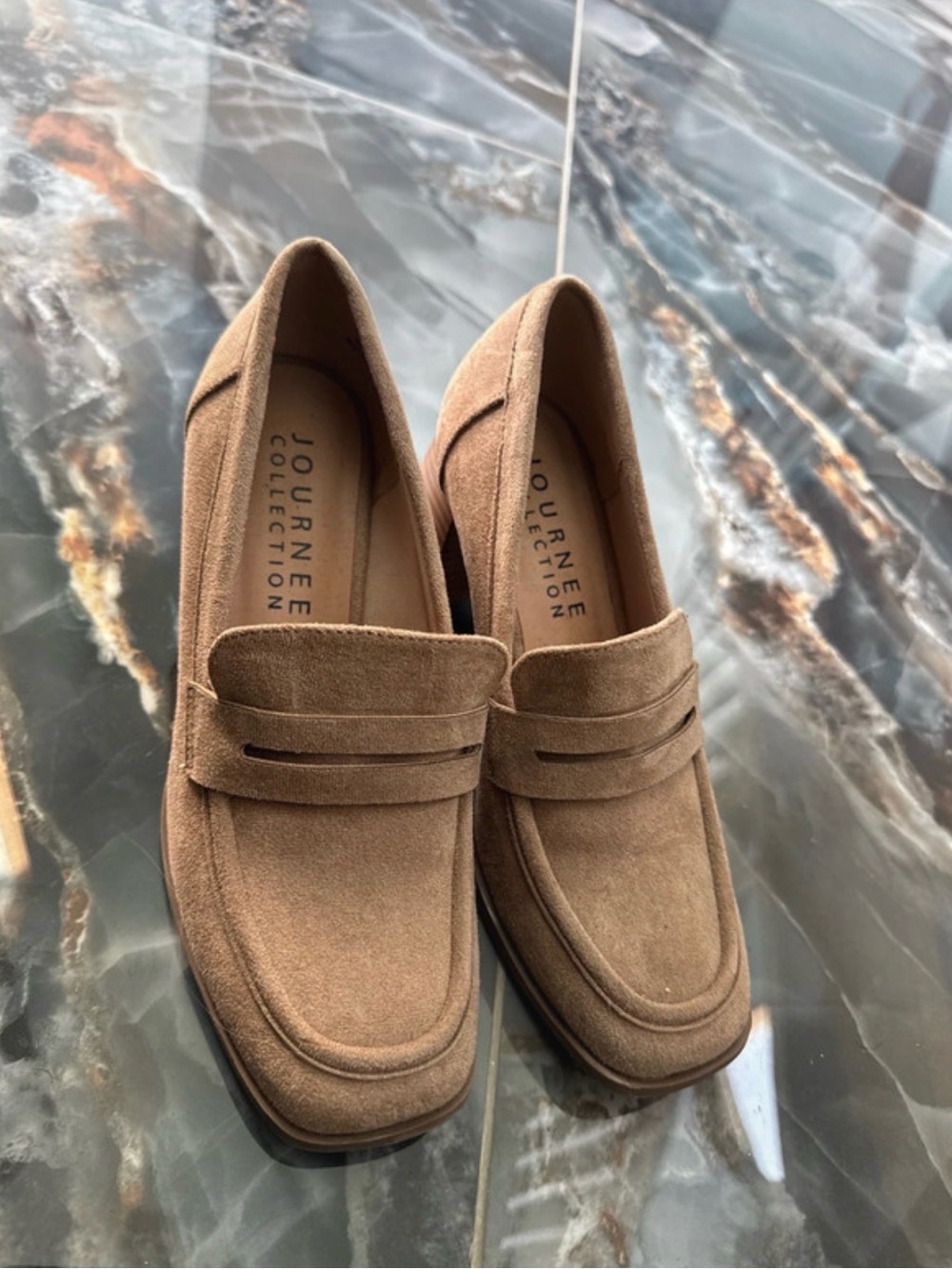 Journee Collection Tan Suede Loafer Heels